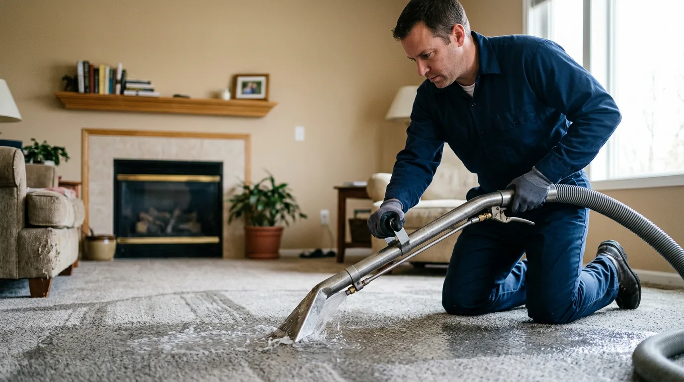 Water damage restoration technician working near Freeman Spur, IL